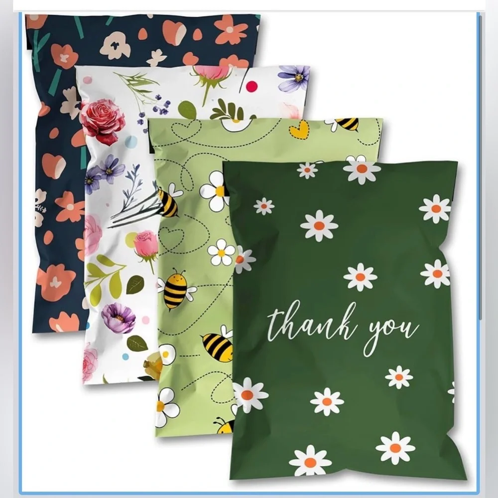 Floral Bee Poly Mailers 10x13 Set of 20 Waterproof Self Seal Shipping Bags